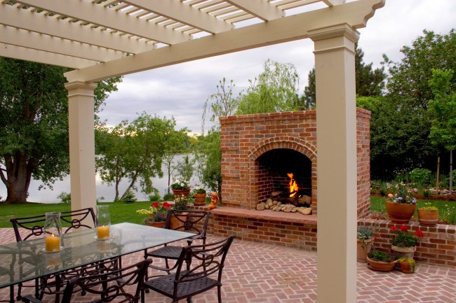 Outdoor fireplace and pergola