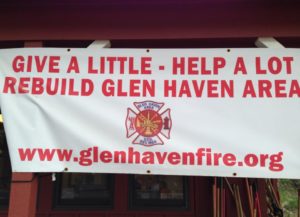 HighCraft flood recovery banner at Glen Haven fire station