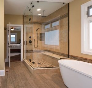 corner shower smaller bathtub master bath remodel