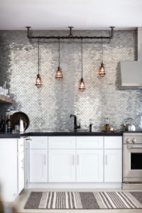 Metallic accent wall in kitchen