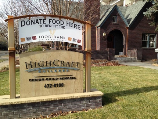HighCraft Builders office food bank larimer county donation sign