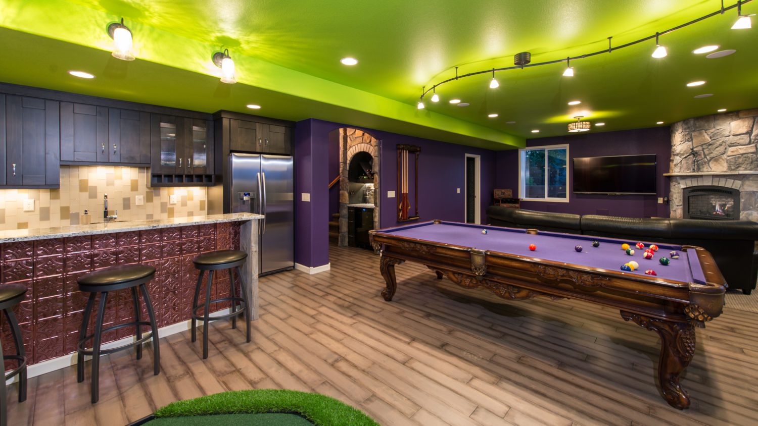 basement-remodel-purple-green-wet-bar