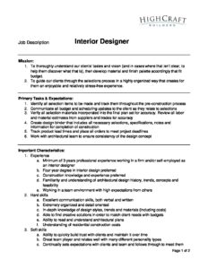 Interior Designer Job And Salary Description Highcraft