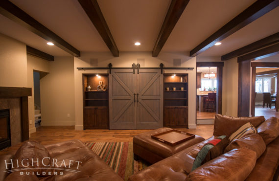 rustic remodel den barn doors wood beams