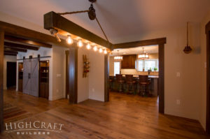 rustic dining room remodel wood beam chandelier with pulley