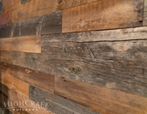 modern rustic basement barnwood accent wall closeup