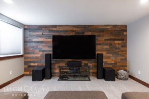 modern rustic basement barnwood accent wall