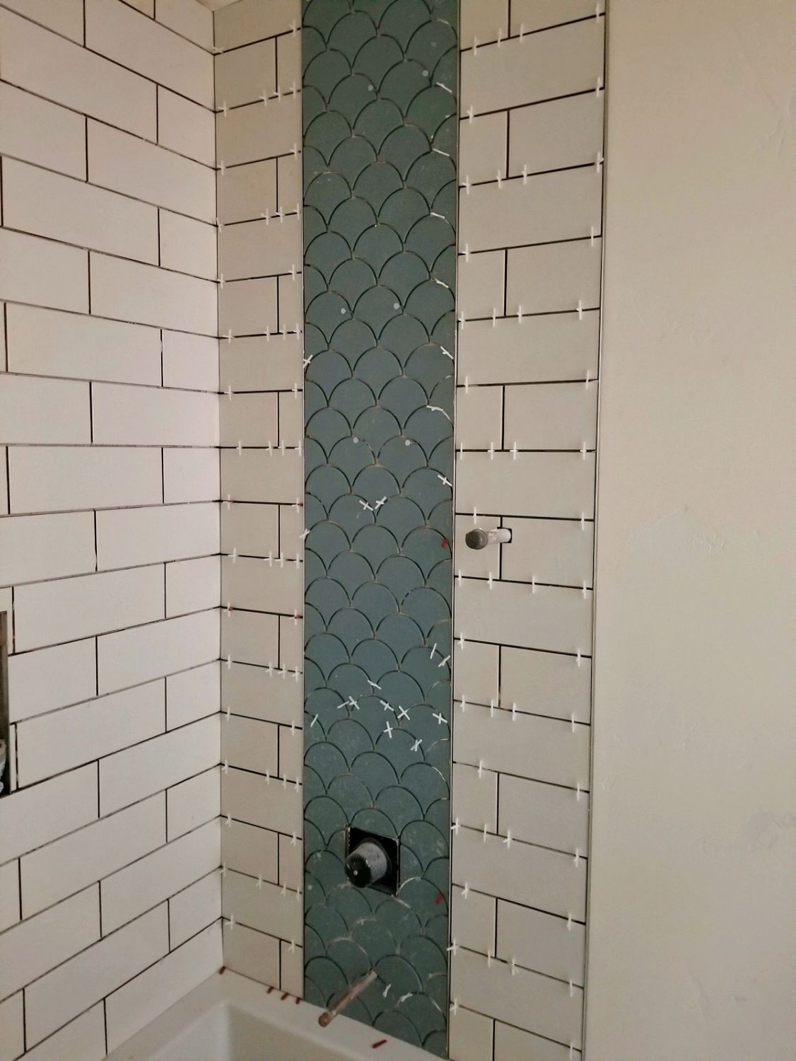bathroom shower loveland co blue green scallop tile