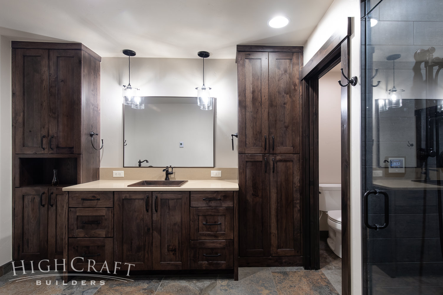 Modern-Rustic-Ranch-master-bath-vanity-linen-cabinet