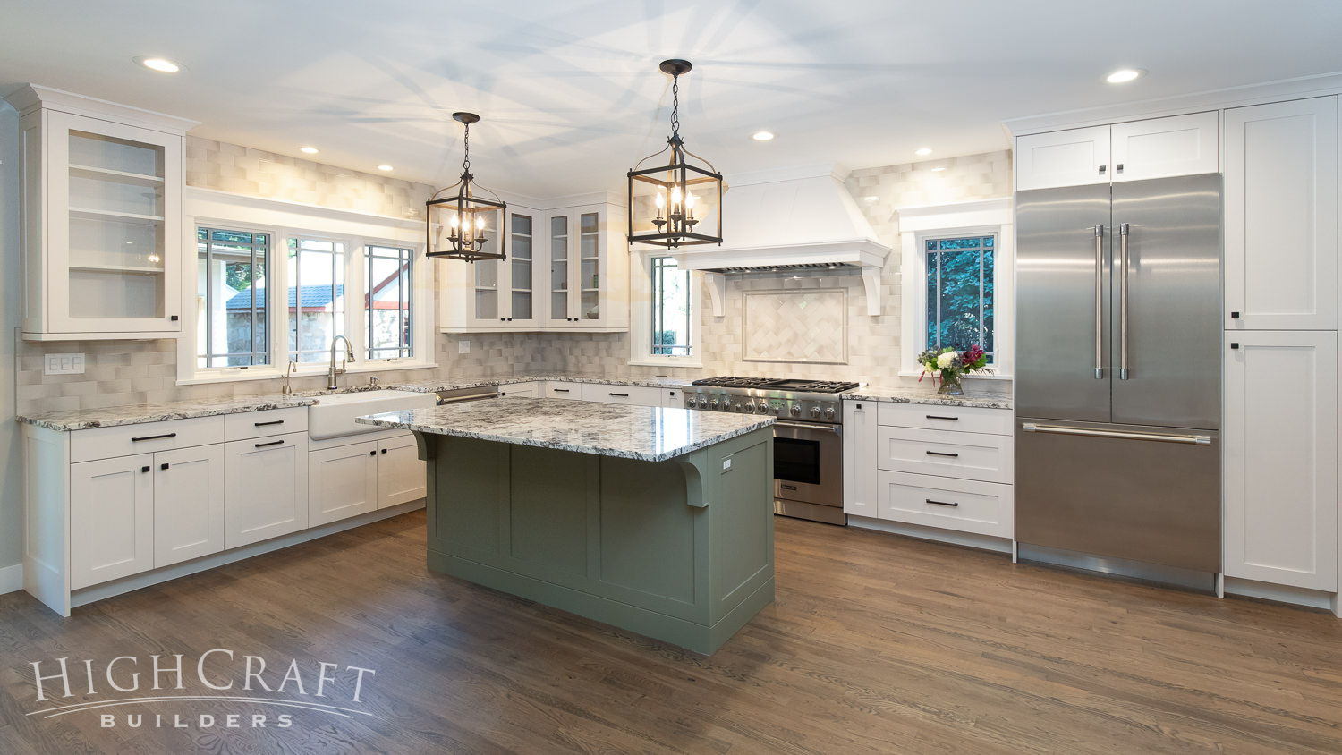 Prairie-style-historic-home-kitchen-white-green-cabinets