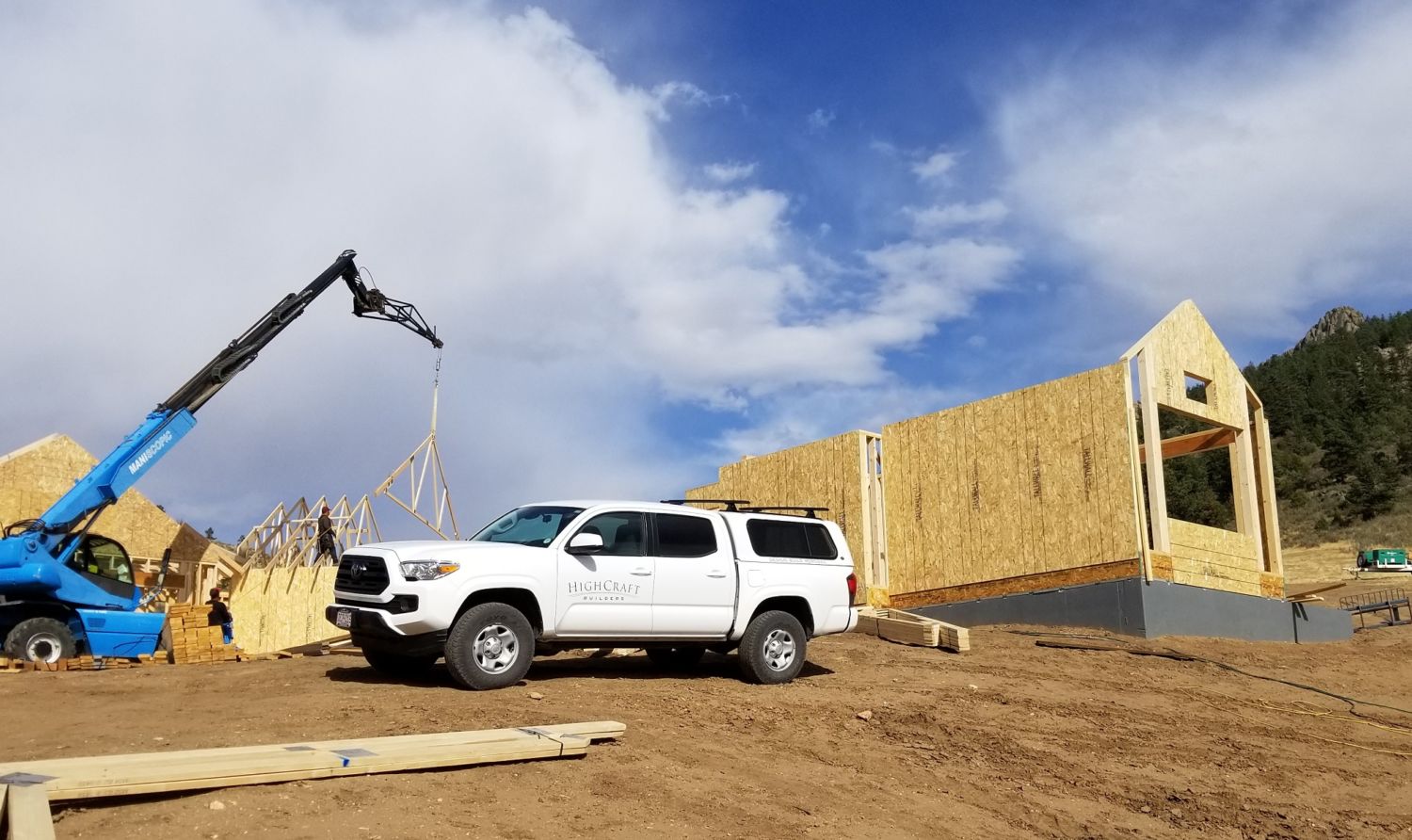 HighCraft truck lifting trusses framing custom house northern colorado foothills