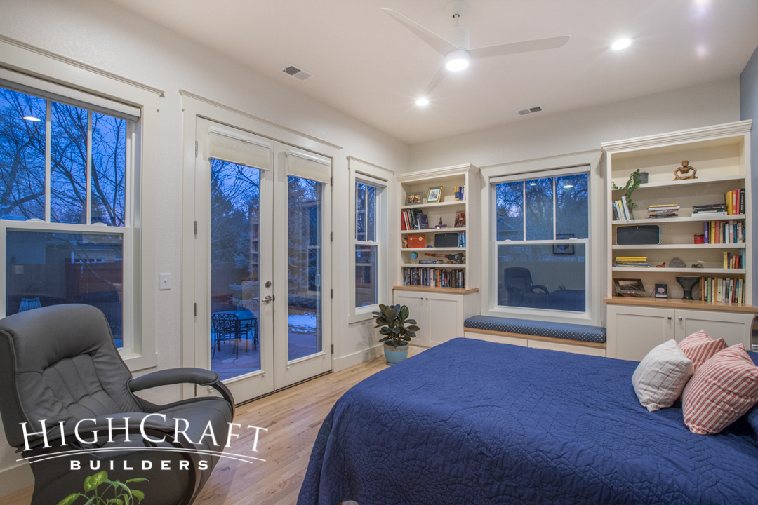 master suite addition interior built in bookcases