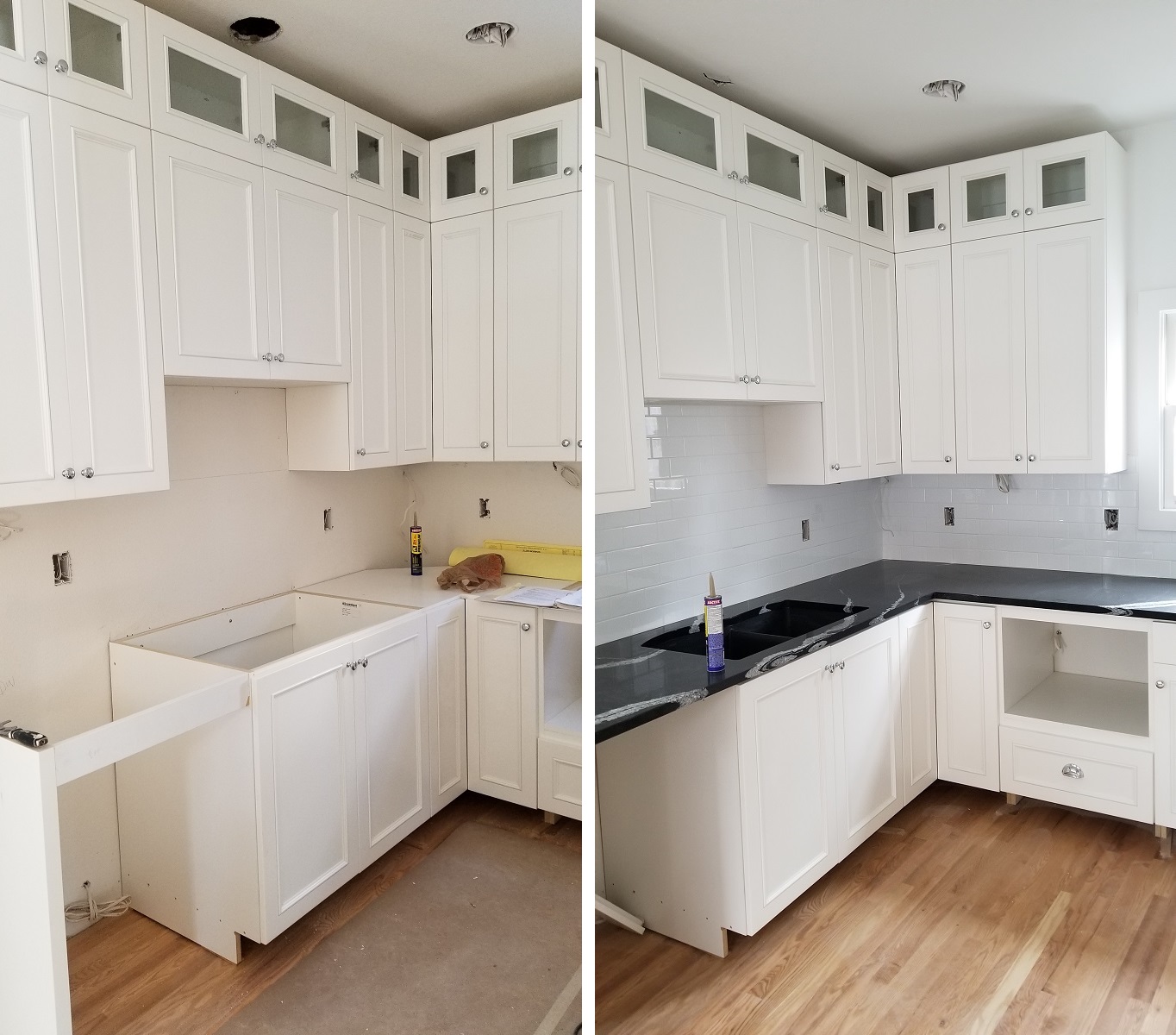 old_town_remodeling_white_kitchen_cabinets_black_countertop_installation