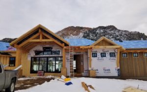 mountain custom home exterior entry snow shovels December 2019