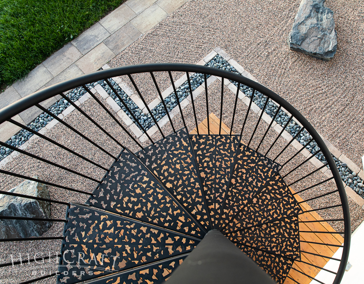 asian_inspired_whole_house_remodel_fort_collins_CO_exterior_spiral_steps_metal_cuttout_shapes