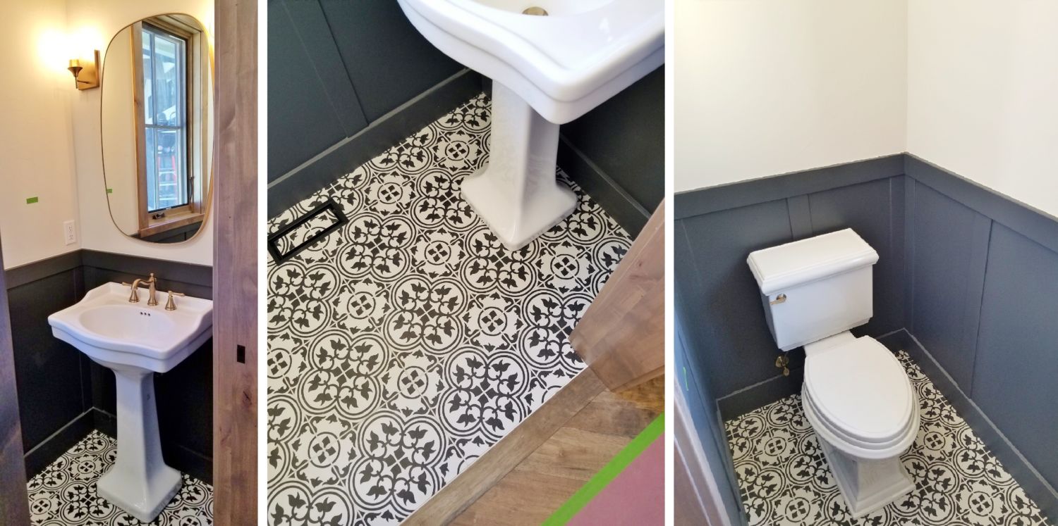 colorado_custom_home_builder_powder_bathroom_gold_fixtures_pattern_tile