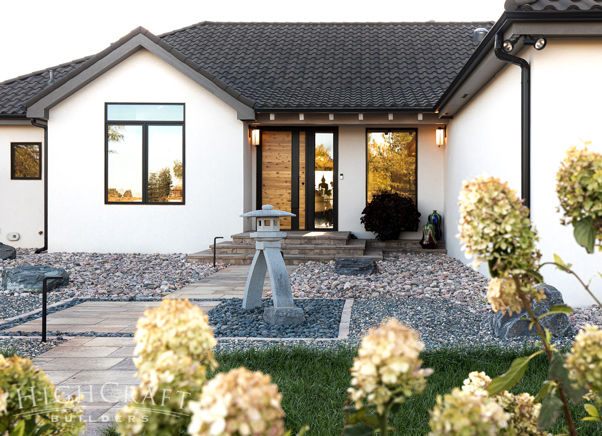 asian_inspired_whole_house_remodel_fort_collins_CO_exterior_front_entry_flowers