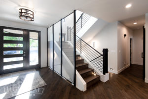 contemporary-front-entry-open-stairs-mesh-wall