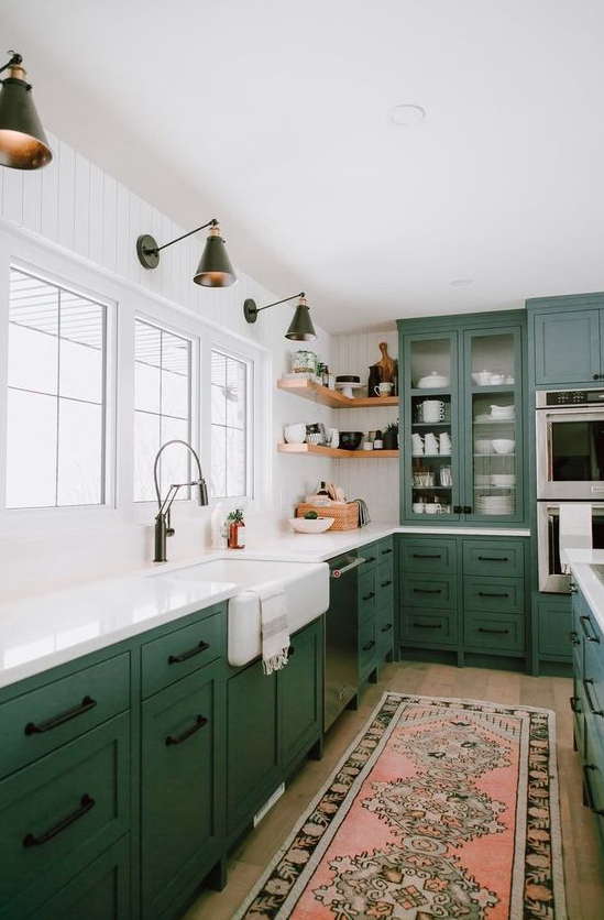 green-kitchen-cabinets-benjamin-moore-jack-pine