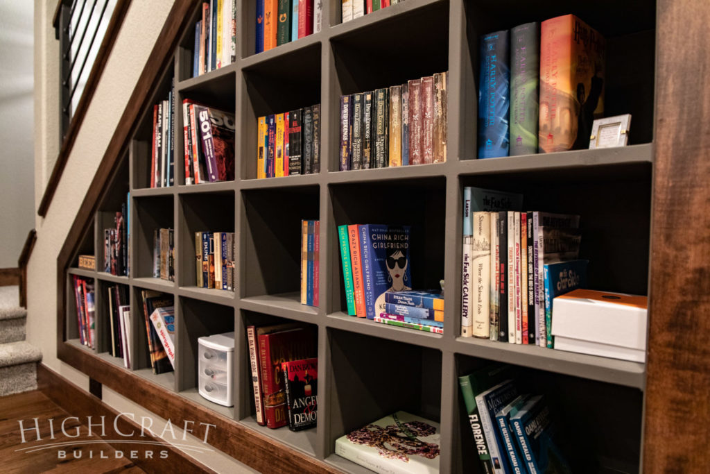 modern rustic basement bookshelf closeup HighCraft