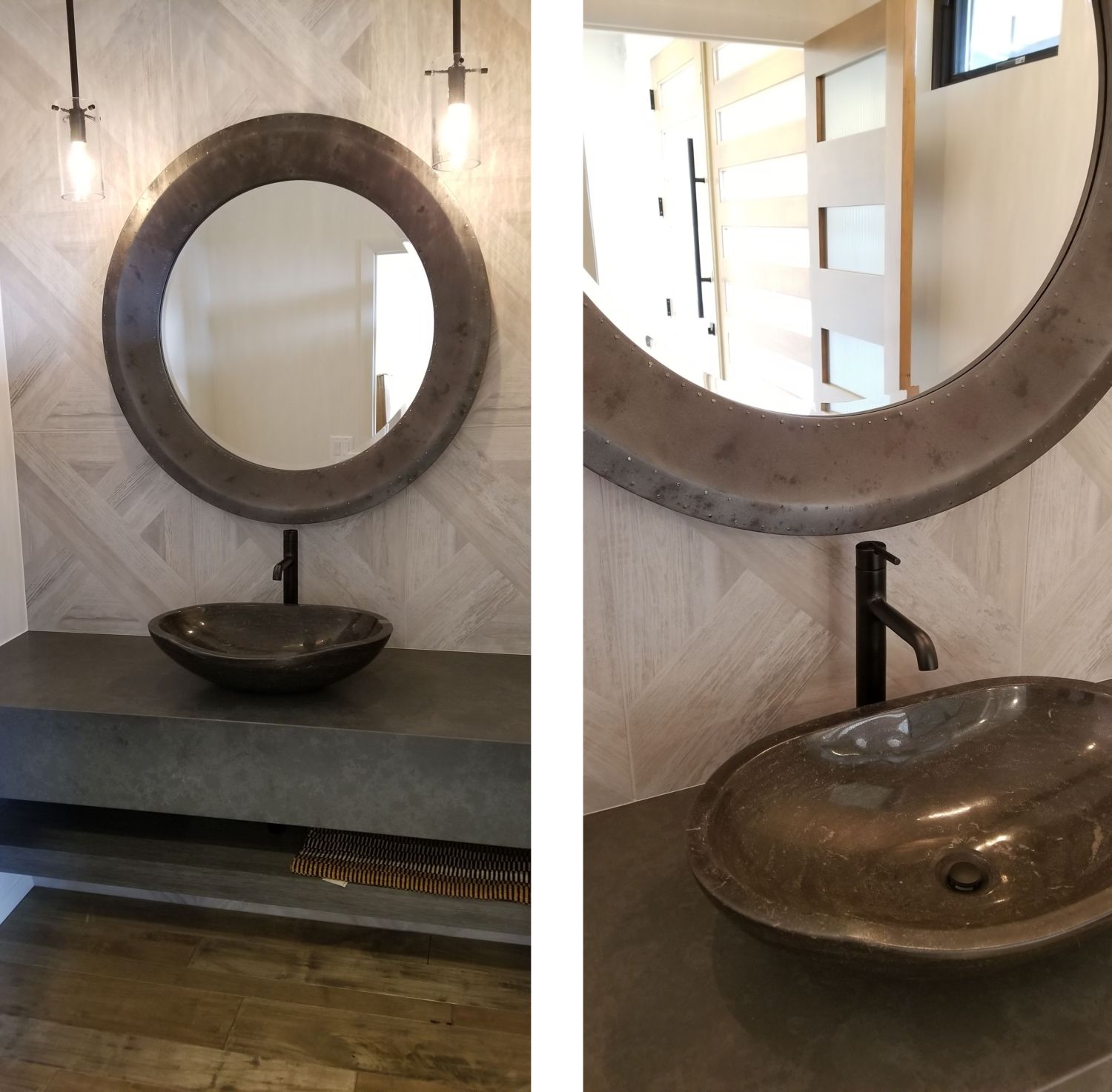 custom-home-construction-fort-collins-co-contemporary-powder-bathroom-round-mirror-organic-basin-sink