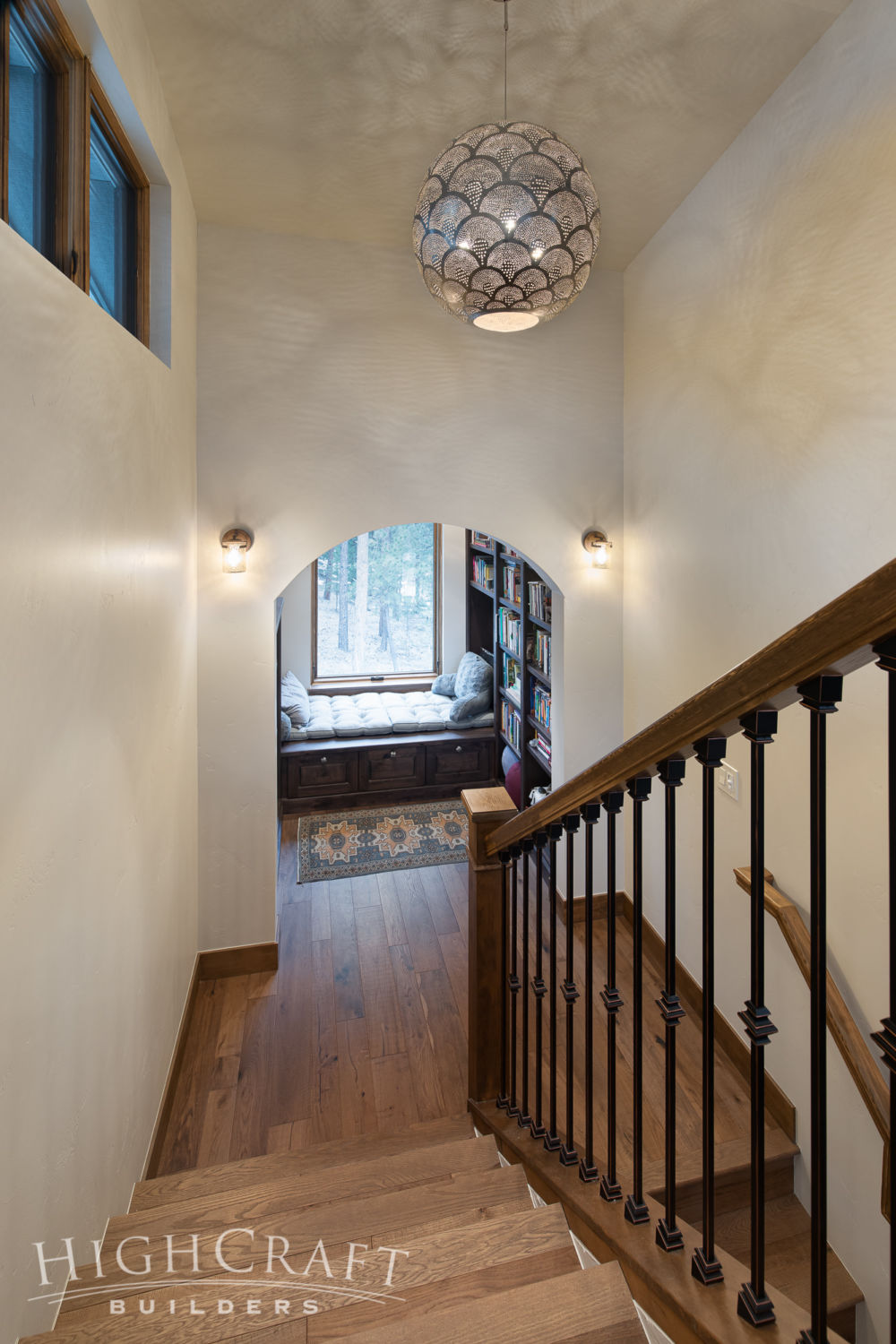 metal-globe-pendant-stairwell-custom-home-building