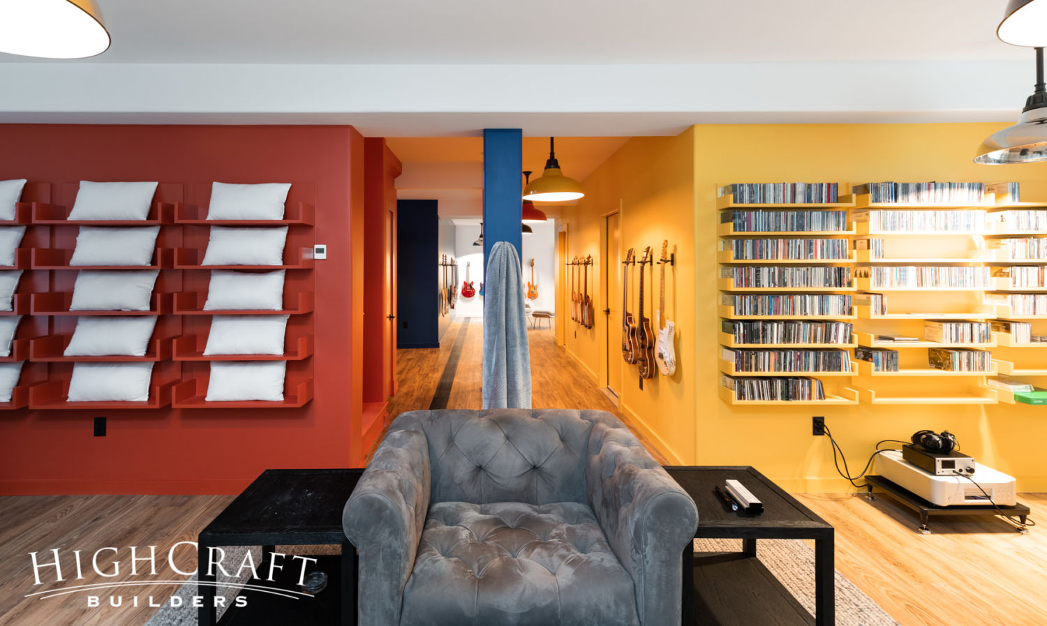 basement-remodeling-fort-collins-co-blue-column-listening-chair