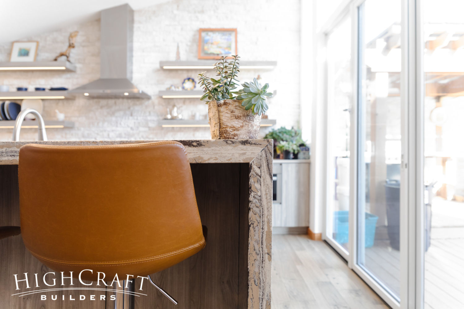 Modern-Melamine-Kitchen-waterfall-countertop-leather-stool