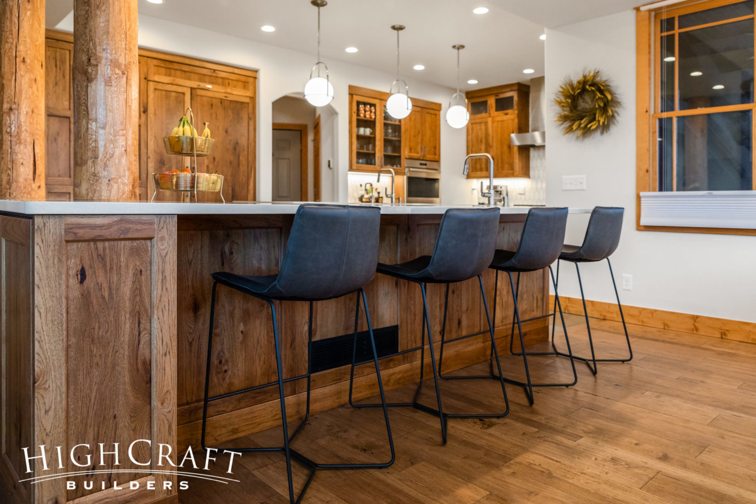 Modern-Mountain-Kitchen-bar-stolols-hickory-cabinets