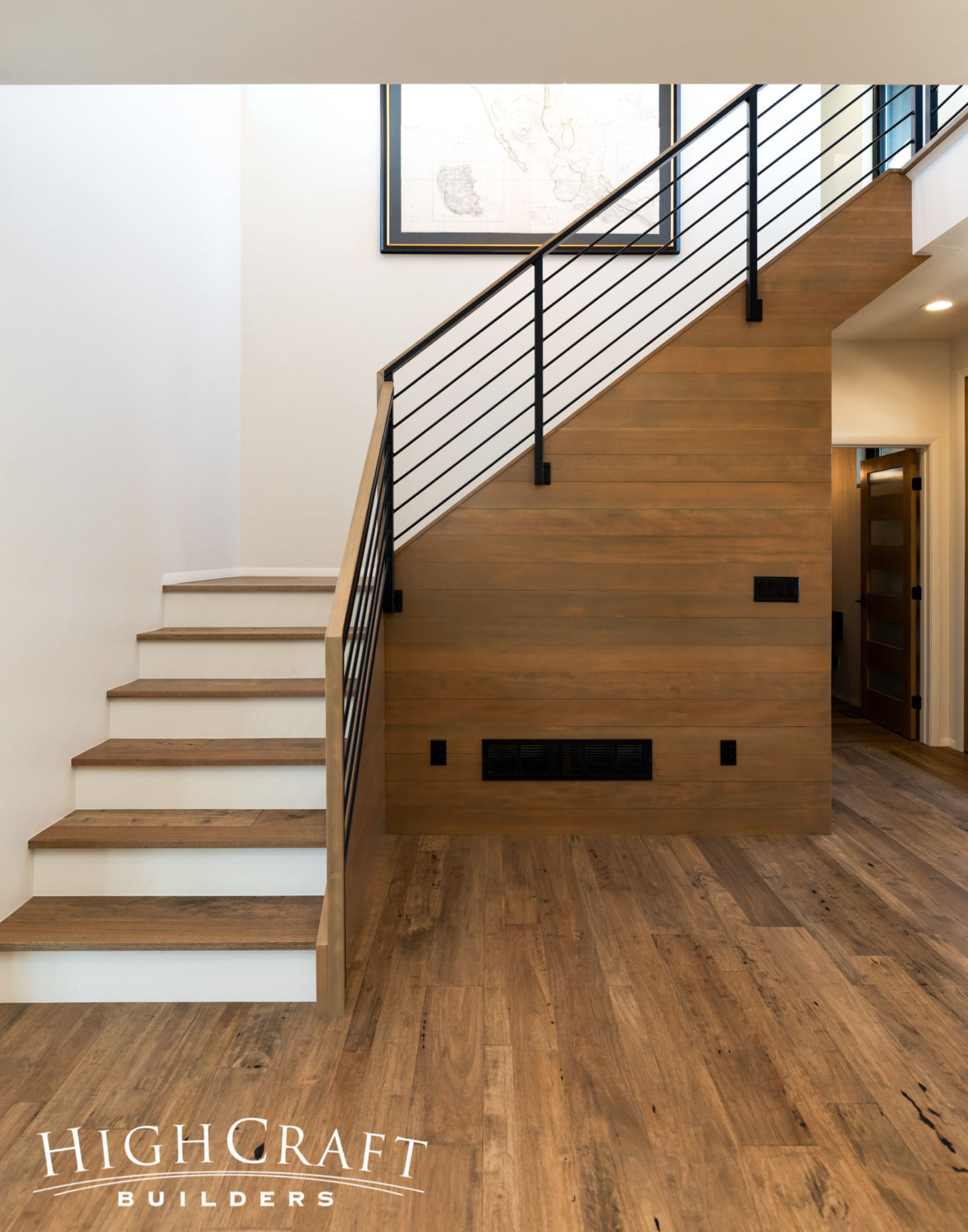 Soft-Contemporary-Custom-fir-accent-wall-stair-well