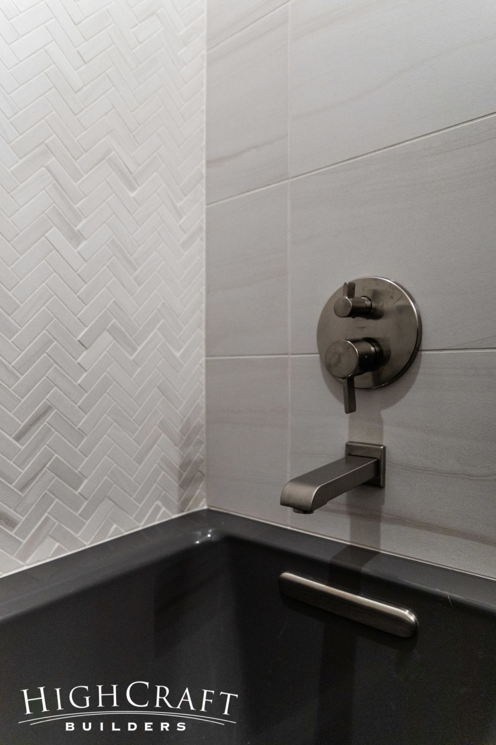 Soft-Contemporary-Custom-white-shower-tile-grey-tub