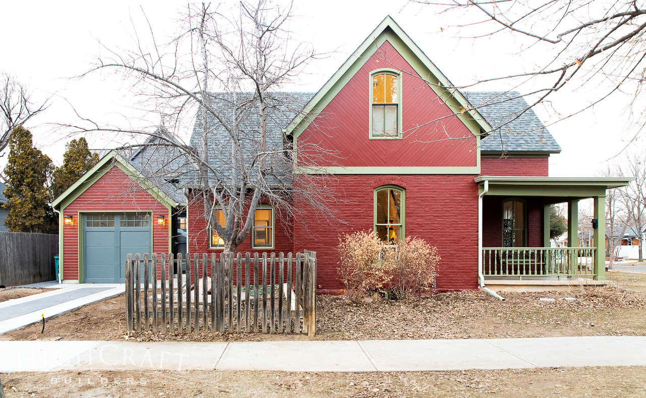 old_town_fort_collins_construction_attic_renovation_garage_addition_red_exterior_green_trim