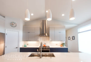 highcraft modern kitchen-white-pendant-lights-white-hex-tile-backsplash