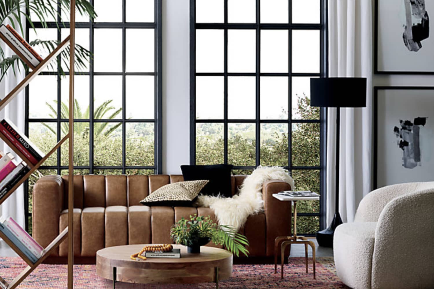 Leather Couch Black Trim Windows Photo