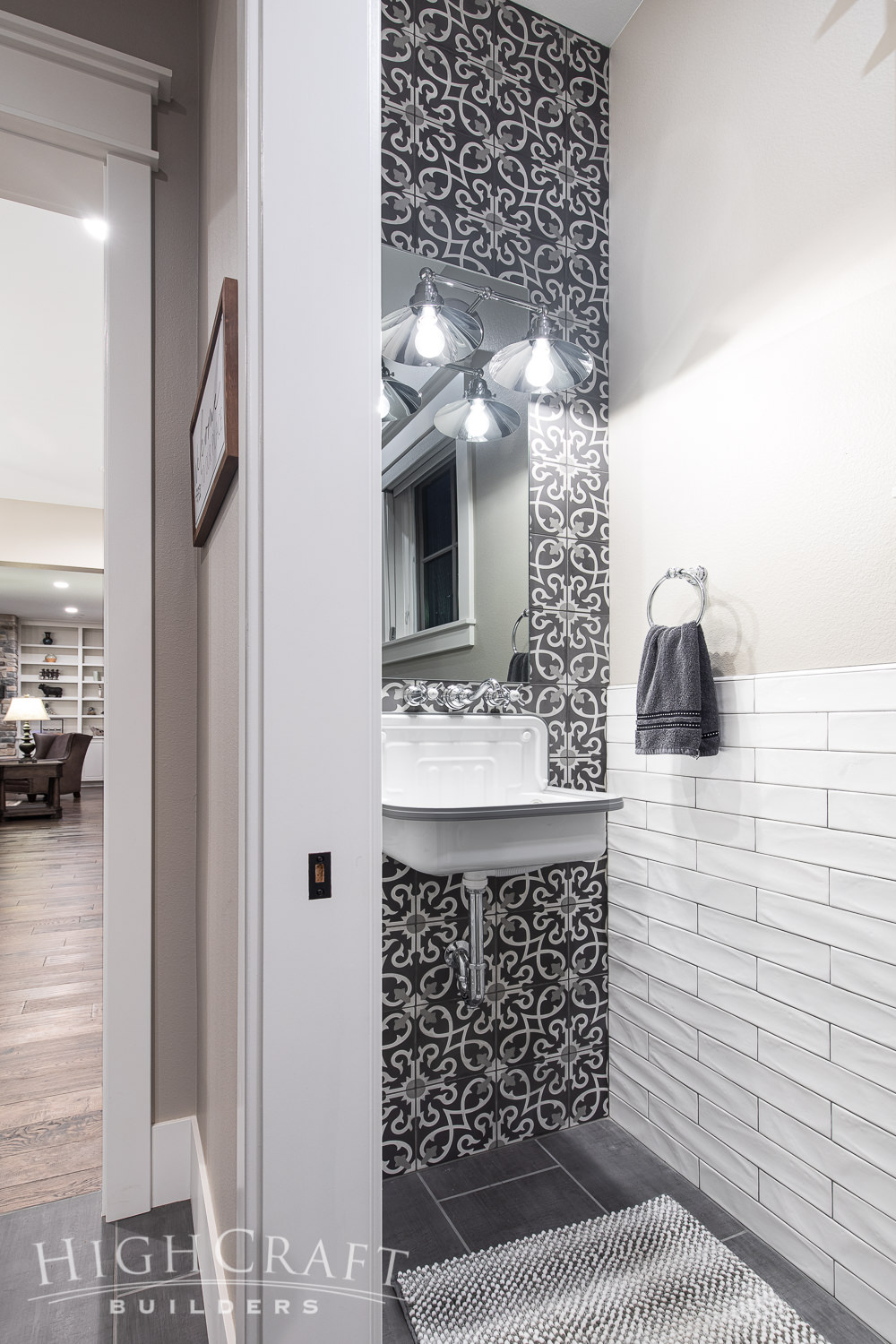 custom_home_builder_colorado_powder_bathroom_pattern_tile_accent_wall_vintage_replica_sink