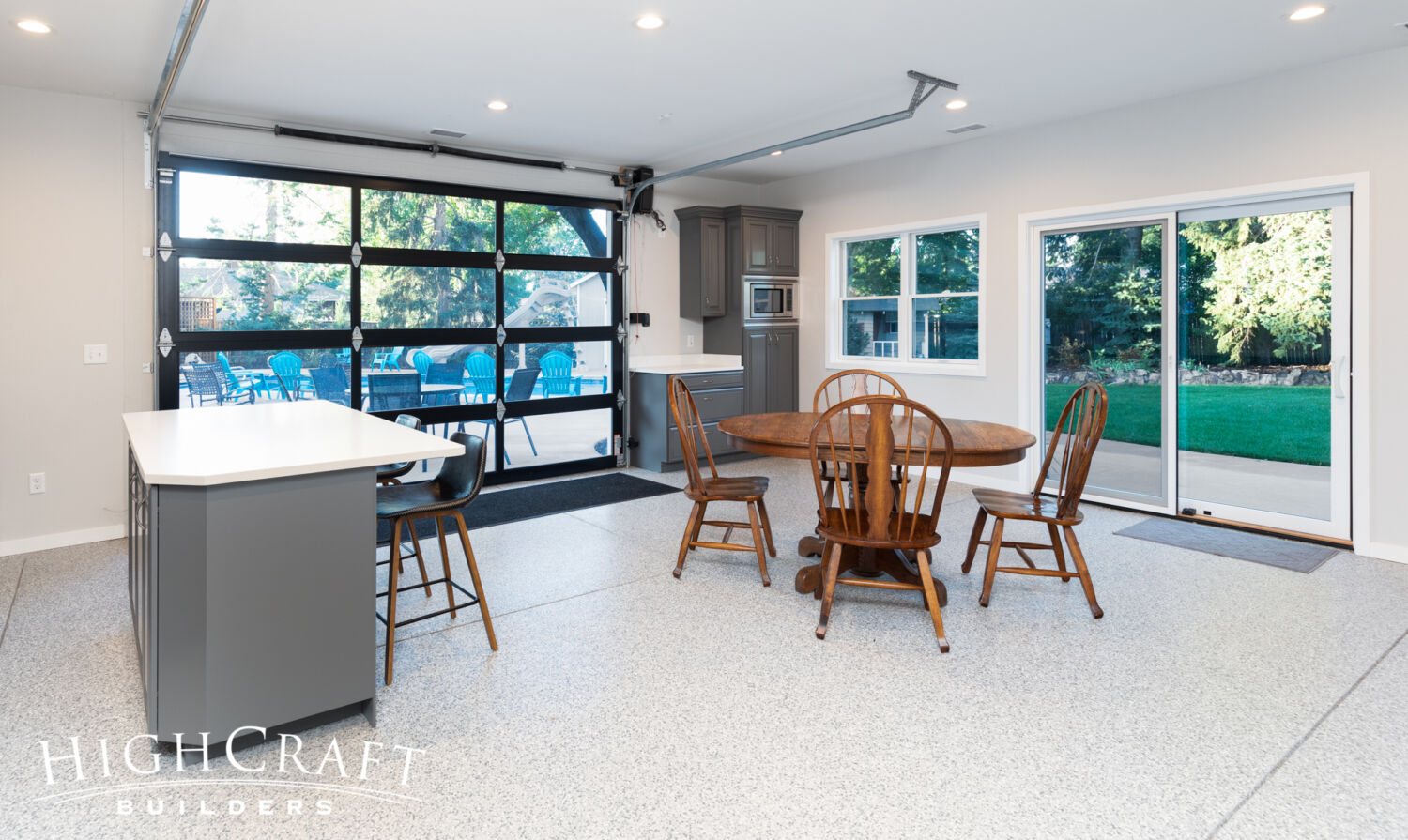 Kitchen-Bath-Pool-House-epoxy-flooring-glass-paneled-garage-door-living