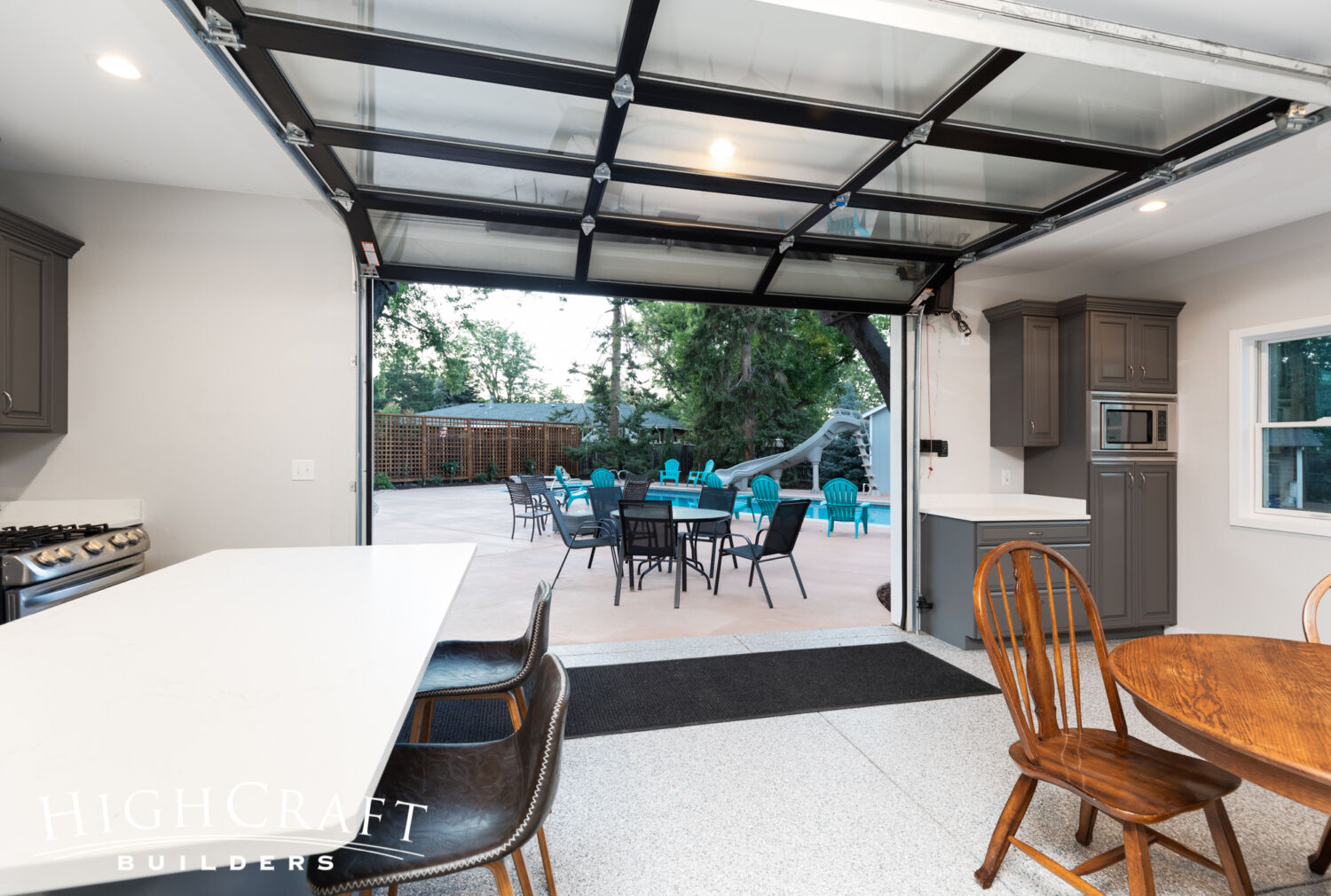 Kitchen-Bath-Pool-House-epoxy-flooring-glass-paneled-garage-door-pool-deck