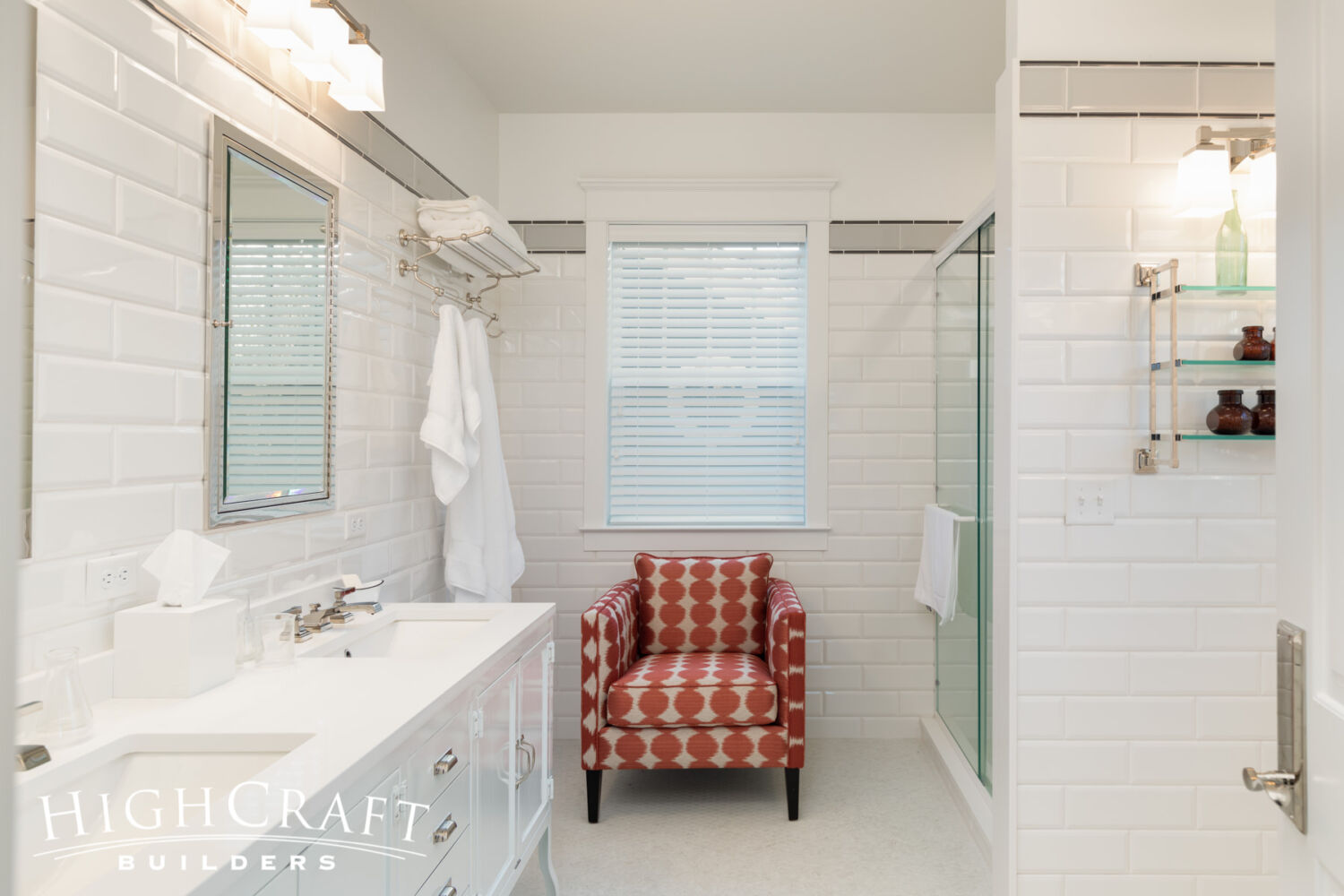 Eclectic-Remodel-in-Old-Town-Transistional-Guest-Bath-Beveled-Subway-Tile