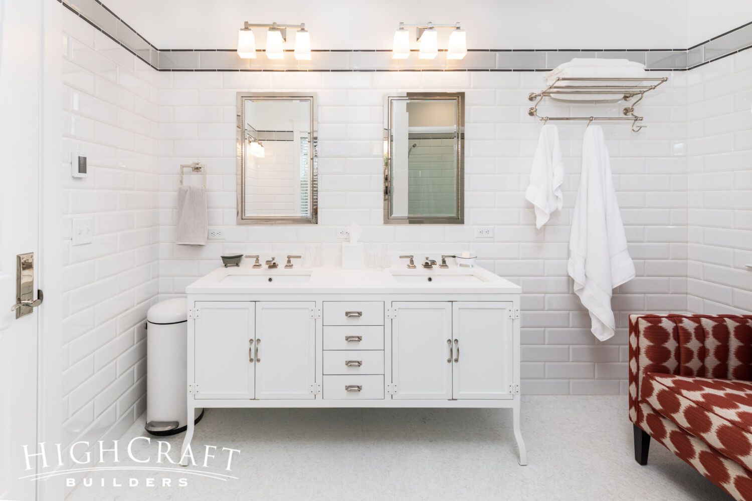 Eclectic-Remodel-in-Old-Town-Transistional-Guest-Bath-with-Detailed-Accent-Tile-Band