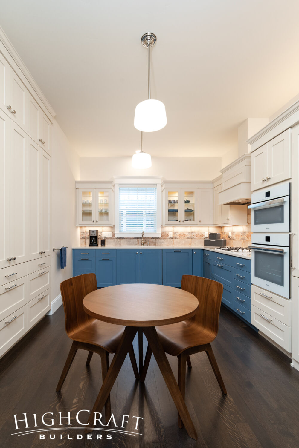 Eclectic-Remodel-in-Old-Town-Transistional-Kitchen-with-Blue-Lower-Cabinets-and-White-Upper-Cabinets