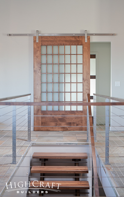 Modern-Mountain-Open-Concept-Barn-Door-Wood-Stairs-Cable-Railing