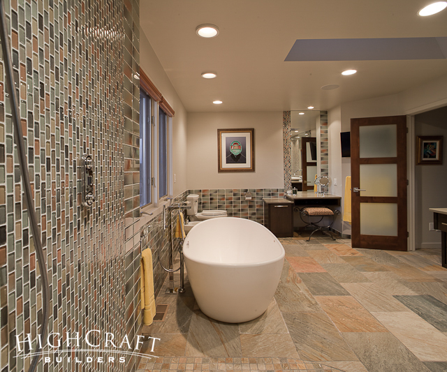 Modern-Mountain-Open-Concept-Vertical-Accent-Tile-Walk-In-Shower-Free-Standing-Tub-Makeup-Vanity