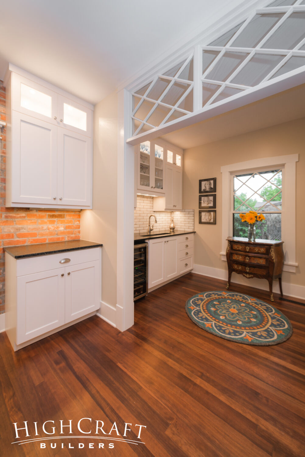 Old-Town-Bungalow-White-Cabinets-Brick-Wall-Wet-Bar