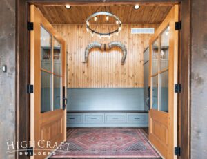 Master-Suite-Addition-Double-Door-Entry-Custom-Wood-Bench-Paneled-Wall