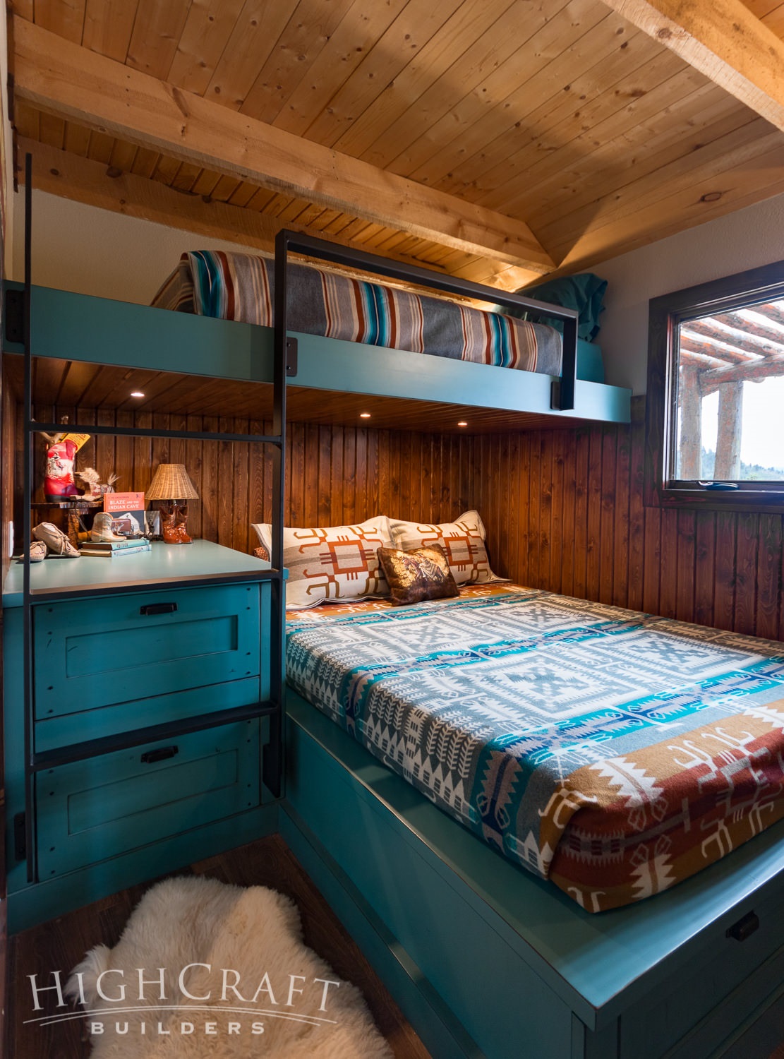 western-bunk-room-remodel-teal-stain