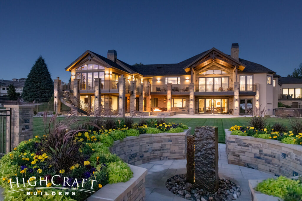 Highcraft Grand-Waterfront-Retreat-Illuminated-Stone-Fountain-with-Garden-and ...